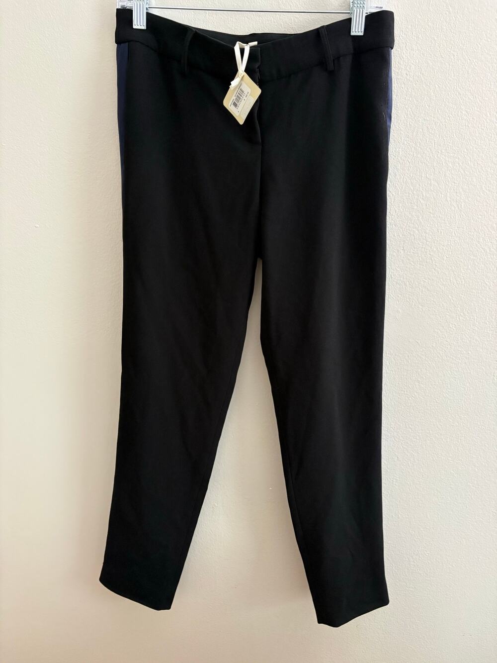 NWT Haute Hippie Black Tuxedo Pants with Navy Satin Stripe Size 4